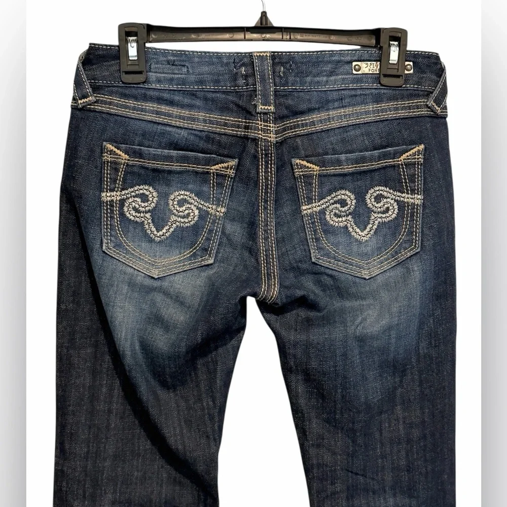 ReRock Express Y2K Jeans Womens 2R Long Inseam Barely Boot Dark Blue Wash EUC - Picture 9 of 11